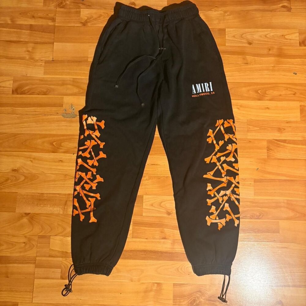 Amiri Bones Black Sweatpants Orange Accents Designer Lounge Streetwear Joggers
